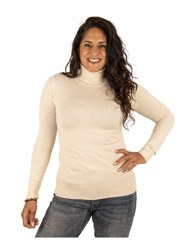 Lichtbeige fijnbreide trui met col van CC Fashion