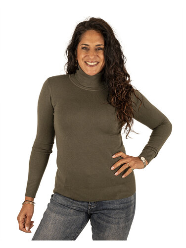 Legergroene fijnbreide trui met col van CC Fashion