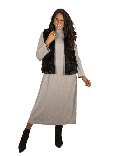 El-Vita Grijze lange jurk met col