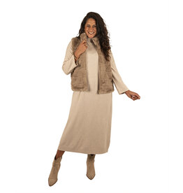 El-Vita Beige lange jurk met col