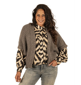 Ambika Grijs/bruin grofgebreid vest van Ambika