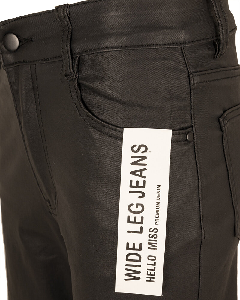 Zwarte wax wide leg jeans van Hello Miss