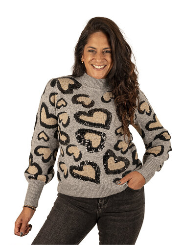 Grijs/beige hartjes trui