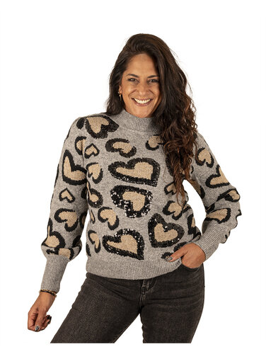 Grijs/beige hartjes trui