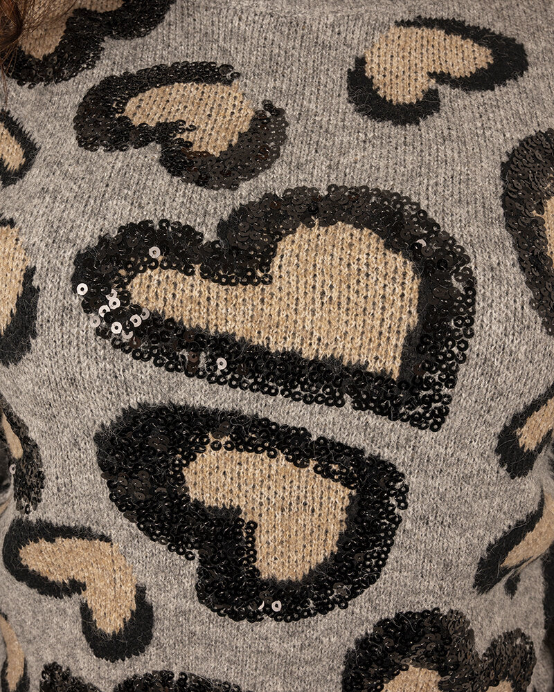Grijs/beige hartjes trui met pailletten van Flam mode