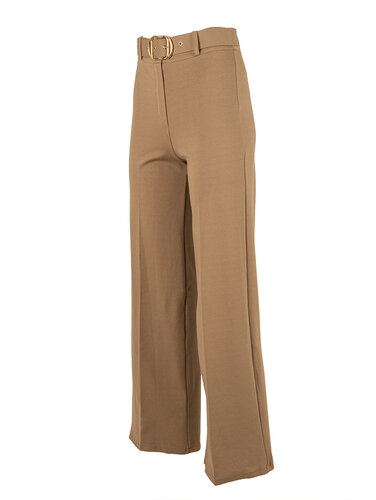 Beige/bruin pantalon met wijde pijp