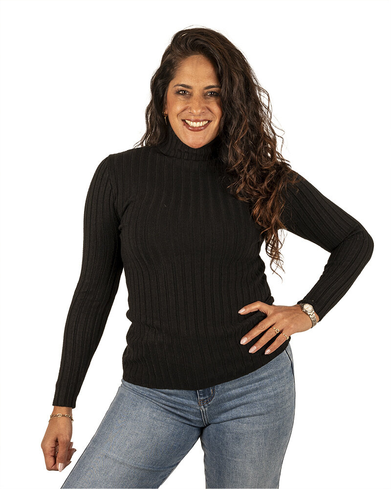 Zwarte ribgebreide trui met col van Willy-Z