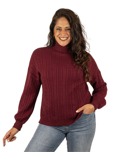 Bordeaux  trui met kabels
