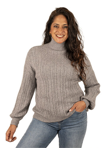 Grijze  trui met kabels