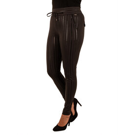 Mi  Piace Zwarte  travelstof broek met glanzende strepen