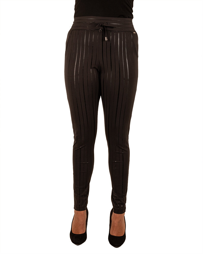 Zwarte travelstof broek met glanzende strepen van Mi Piace