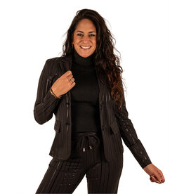 Mi  Piace Zwarte travelstof blazer met glanzende strepen