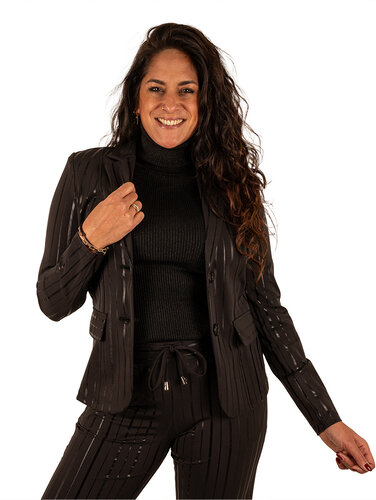 Mi  Piace Zwarte travelstof blazer met glanzende strepen