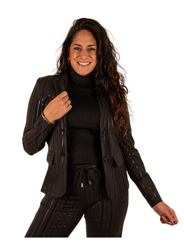 Mi  Piace Zwarte travelstof blazer met glanzende strepen