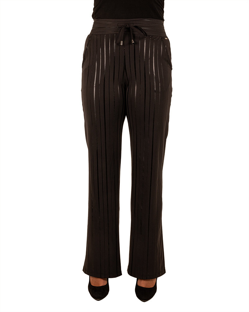 Zwarte travelstof pantalon met met glanzende print van Mi Piace