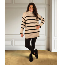 Beige/zwart gestreepte trui
