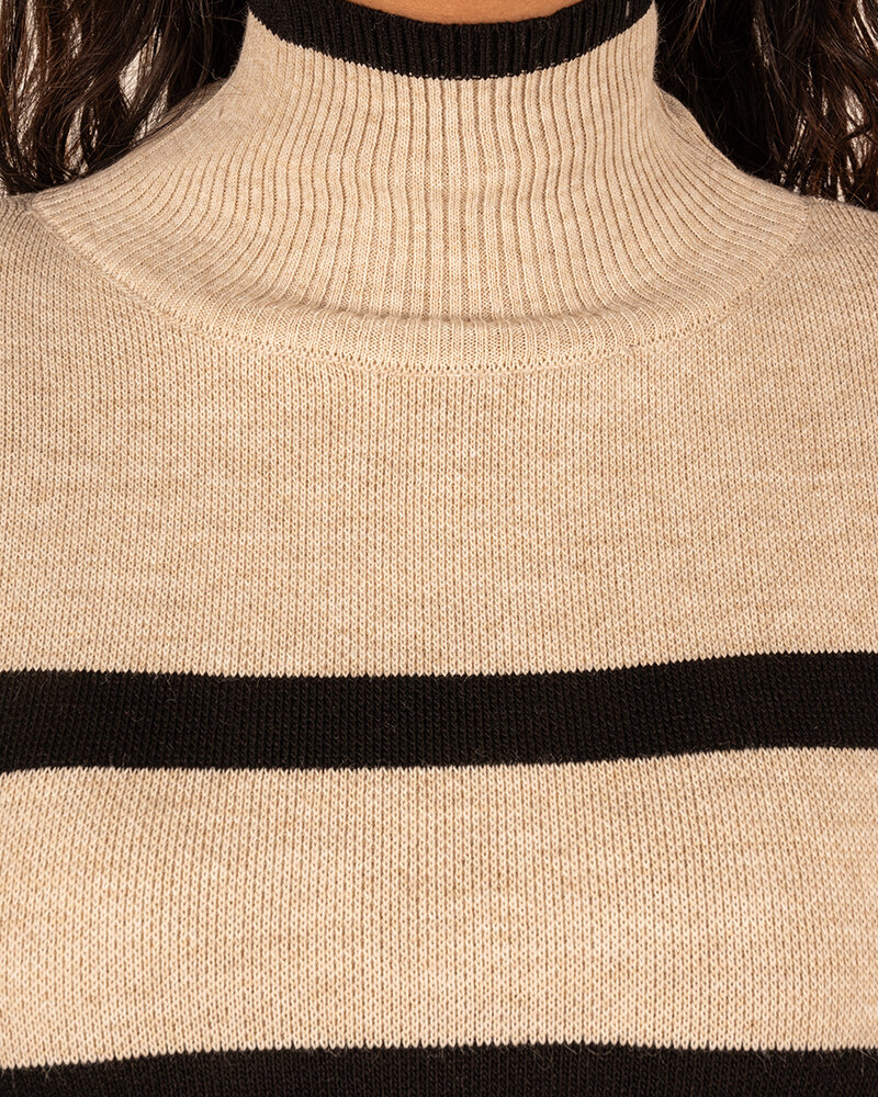 Beige/zwart gestreepte trui met col