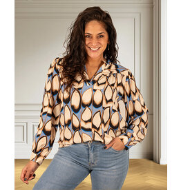 Beige/blauw print blouse