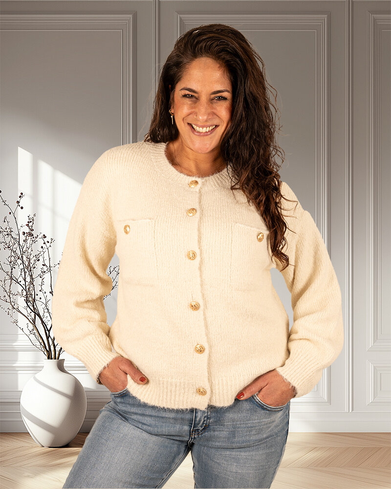 Lichtbeige gebreid vest met knopen van Kilky