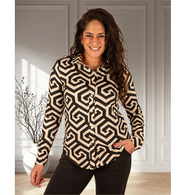 Beige/zwart print blouse