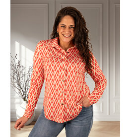 Beige/rood print blouse van By Swan