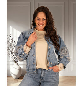 Jeans jasje met opengewerkte mouwen
