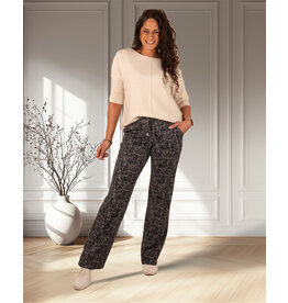 Mi  Piace Blue/kit linen print travelstof pantalon