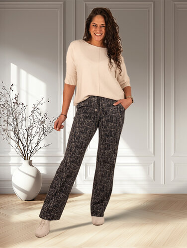 Mi  Piace Blue/kit linen print travelstof pantalon