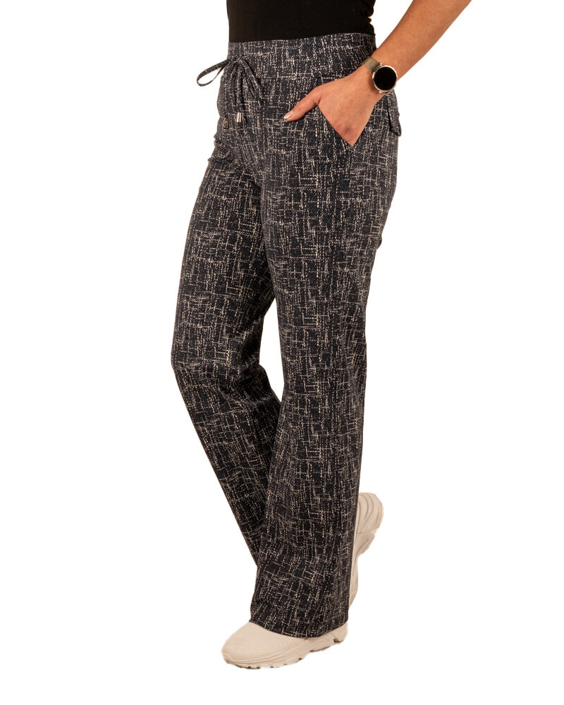 Blue/kit linen print travelstof pantalon met rechte pijp van Mi Piace