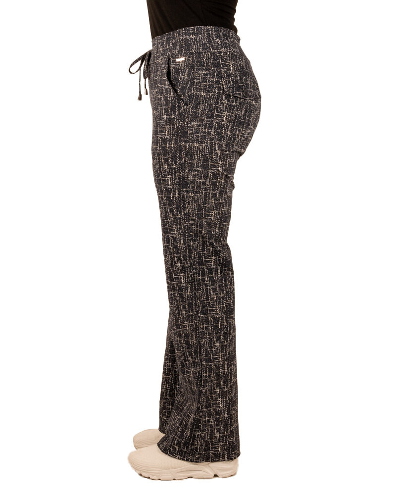 Blue/kit linen print travelstof pantalon met rechte pijp van Mi Piace