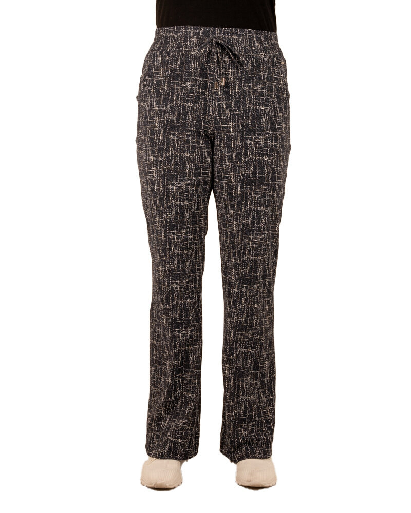 Blue/kit linen print travelstof pantalon met rechte pijp van Mi Piace