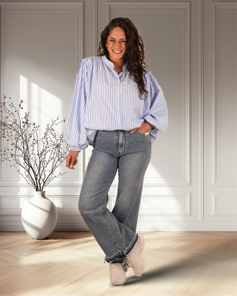 Lichtblauw/wit gestreepte blouse van New Collection