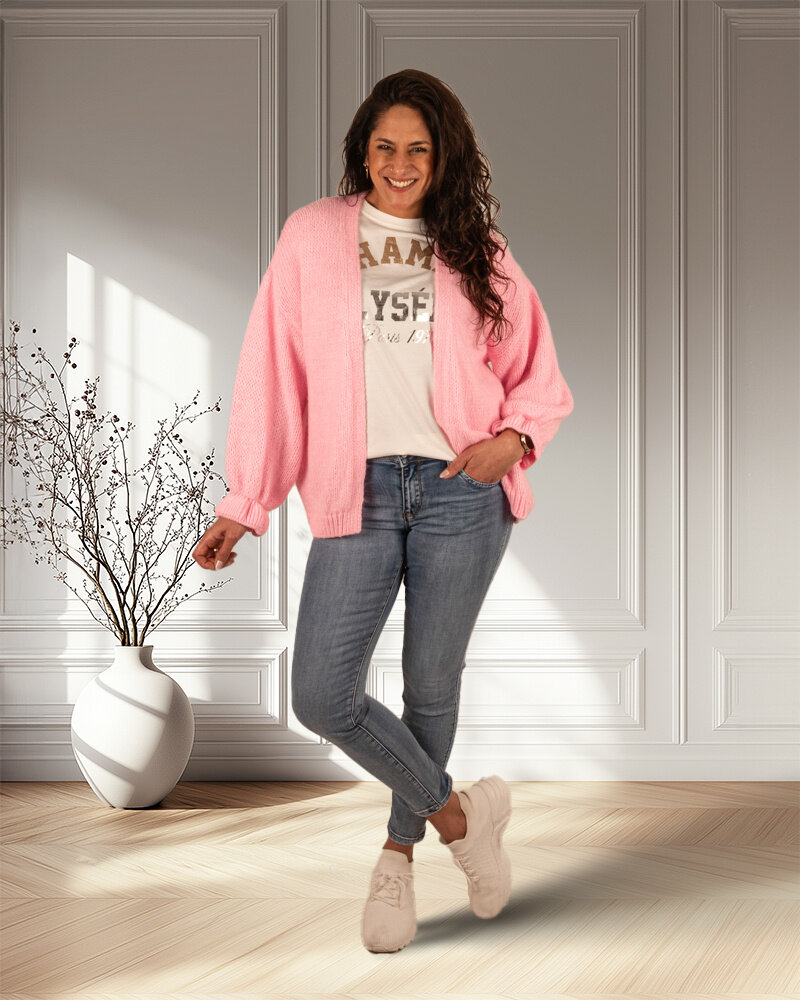 Roze gebreid vest van Gemma Ricceri