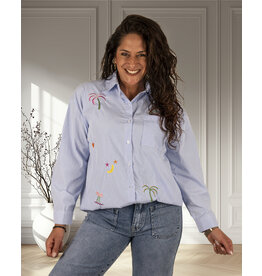 Gemma Ricceri Blauw/wit  blouse met borduur