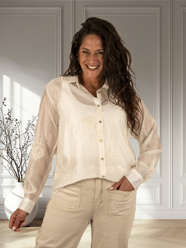 Vera Jo Ecru blouse met borduur