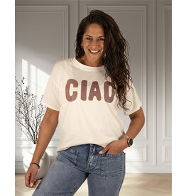 El-Vita Wit shirt bruine "Ciao"print