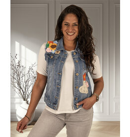 Jeans gilet met bloemen