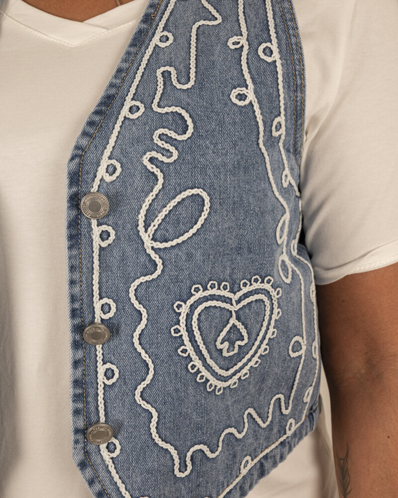 Jeans gilet met borduur van Rossamiss