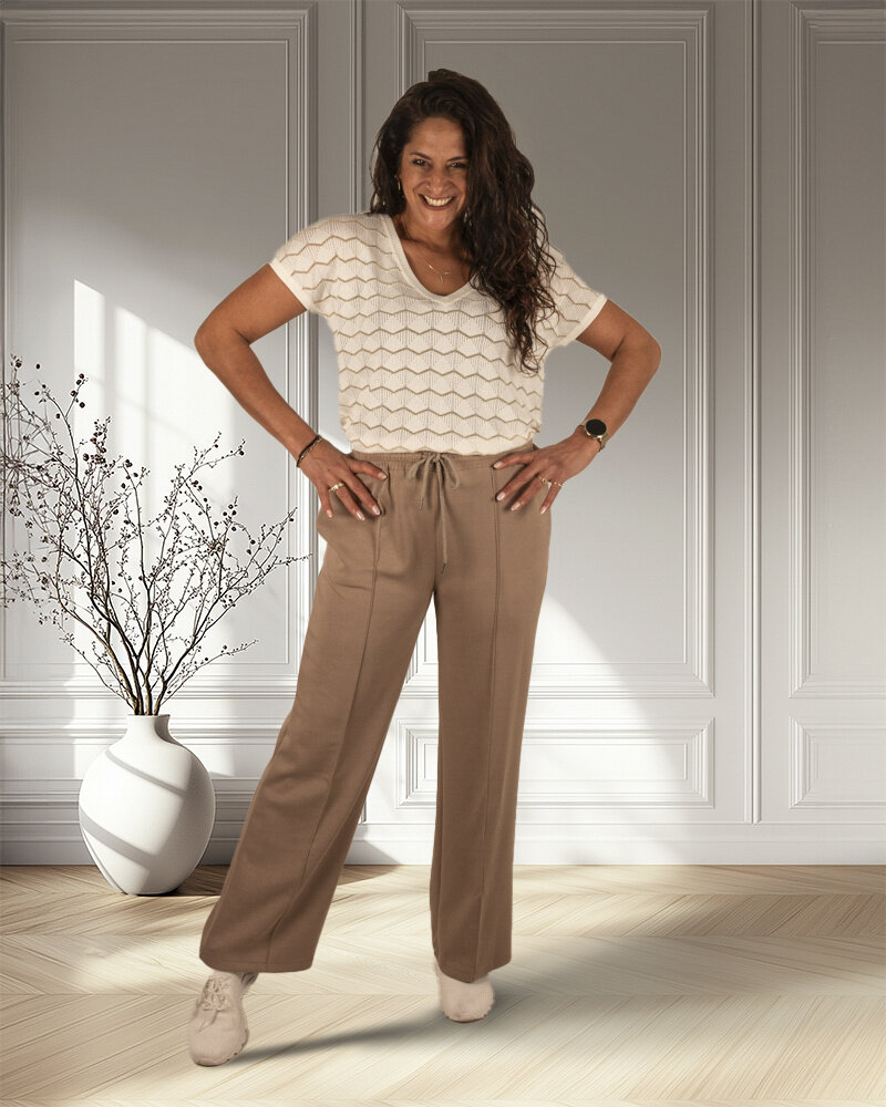Camel jogpantalon met wijde pijp van New Collection