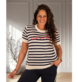 Gemma Ricceri Blauw/beige gebreid shirt "Tout va bien"