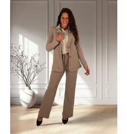 Mi  Piace Taupe  travelstof pantalon met rechte pijp van Mi Piace