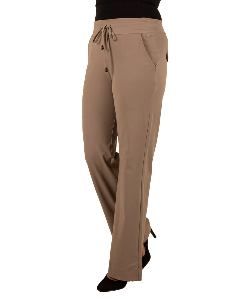 Taupe travelstof pantalon met rechte pijp van Mi Piace