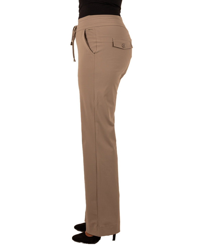Taupe travelstof pantalon met rechte pijp van Mi Piace
