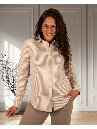 Mi  Piace Taupe/kit travelstof blouse van Mi Piace