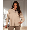 Taupe/kit gestreepte travelstof blouse met pofmouw van Mi Piace