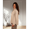 Taupe/kit gestreepte travelstof blouse met pofmouw van Mi Piace