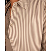 Taupe/kit gestreepte travelstof blouse met pofmouw van Mi Piace