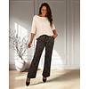 Black/kit linen print travelstof pantalon met rechte pijp van Mi Piace