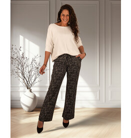 Mi  Piace Black/kit linen print travelstof pantalon