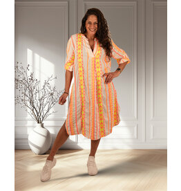 Ecru/fluor print jurk